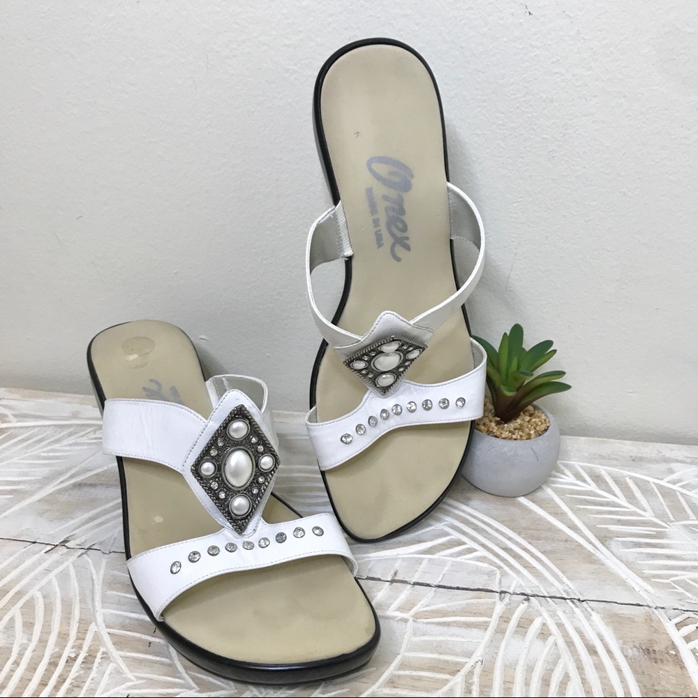 Onex White Strap Embellished Wedge Sandals Size 10